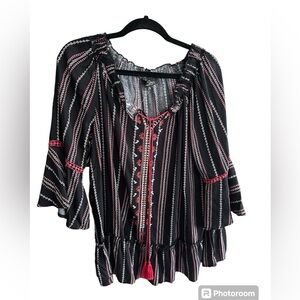 NWT Black w/ Red Accents Peasant Blouse